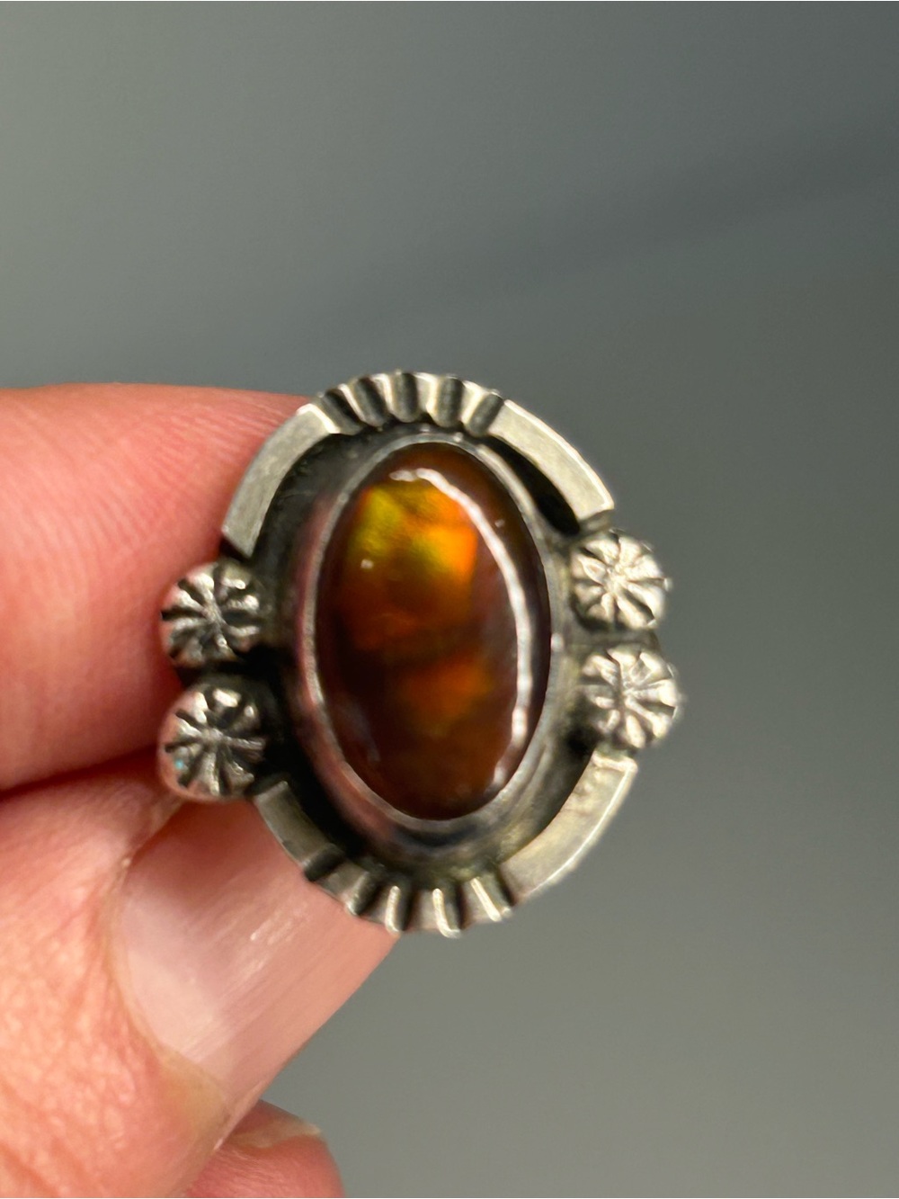 Southwestern Style Silver Fire Agate Women's Ring Size 5.5